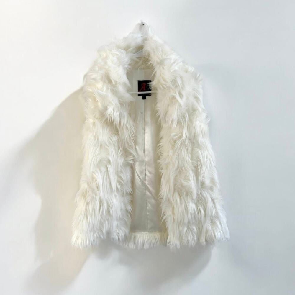Adrienne Landau Ivory Faux Fur Sleeveless Vest size XS